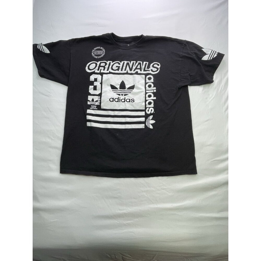 Mens Adidas Black With White Logo Short Sleeve Sz 2XL “ The 3 Stripes Graphics”
